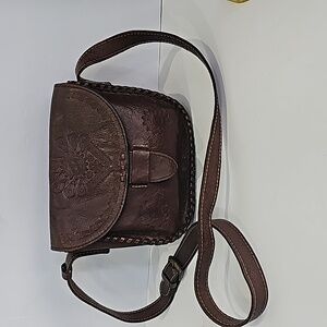 Patricia Nash embossed brown leather crossbody handbag bag